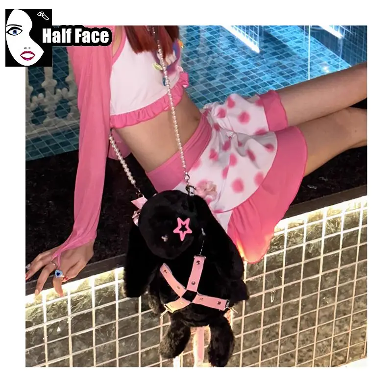 Y2K Girls Harajuku Gothic Women Punk Lolita Original Big White Rabbit DesignSubculture Small Backpack Cute Crossbody Bags Tote