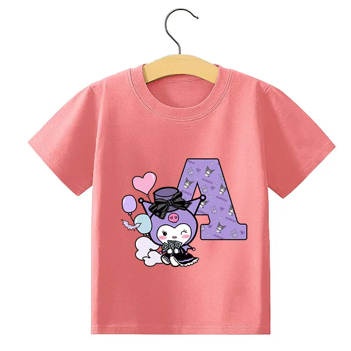 

Kuromi Children's T-shirt with Sanrio Cartoon Print - A-Z Letter Design - Cute Casual Shirt for Boys and Girls with ShortSleeves