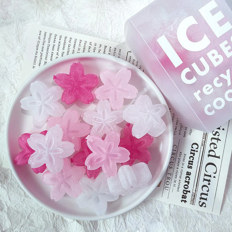 Creativity Cherry Blossoms Reusable Ice Cube 14pcs Home Easy To Use Washable Non-melting Fake Ice Cube For Drinks Coffee Whisky