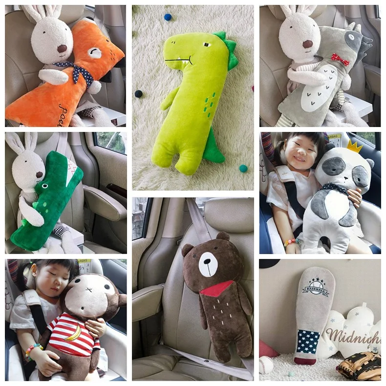 Cojín de dibujos animados para cinturón de seguridad de coche para niños, almohadilla para el cuello, almohadillas para el hombro, funda para