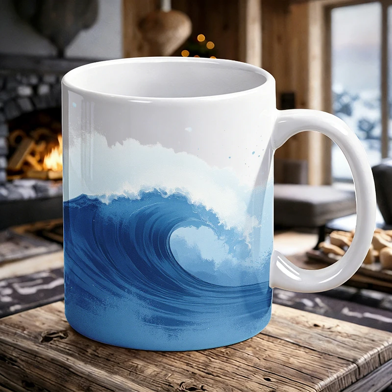 

Independence Day Mug Coffee Cup Ceramic Cup Calm Ocean Wave Art Print - Perfect for Home Decor