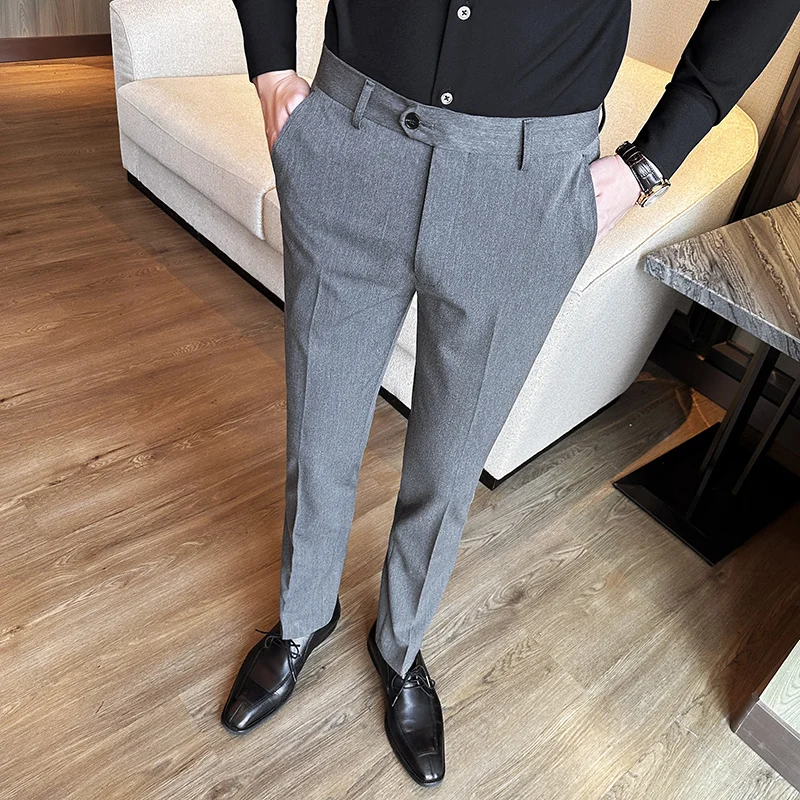 Pantaloni da lavoro di alta qualità primaverili da uomo pantaloni da ufficio Slim Fit in tinta unita moda uomo