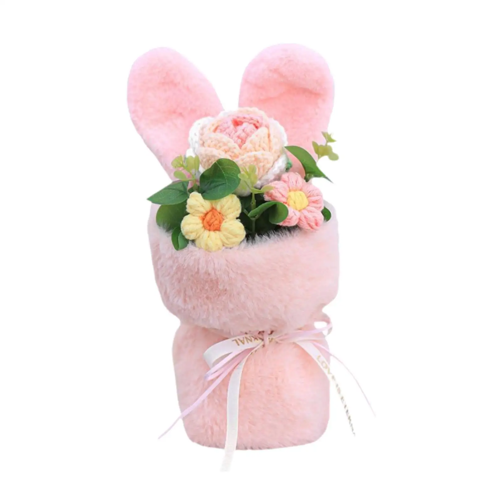 完成したかぎ針編みの花の花束、ライトデコレーション付き、友人、フェスティバル、女性、ガールフレンド向け