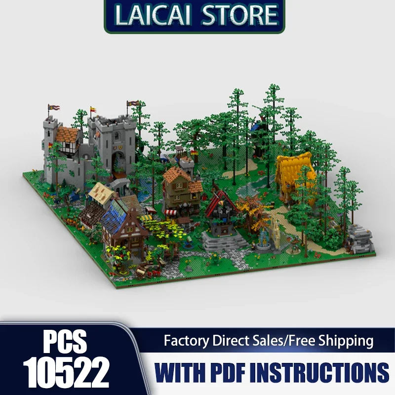 Middeleeuws kasteelmodel Moc Middeleeuws stad Vierkant Modelblokken Cadeau Kersttechnologie Modulair verbaaspeelgoed DIY-set