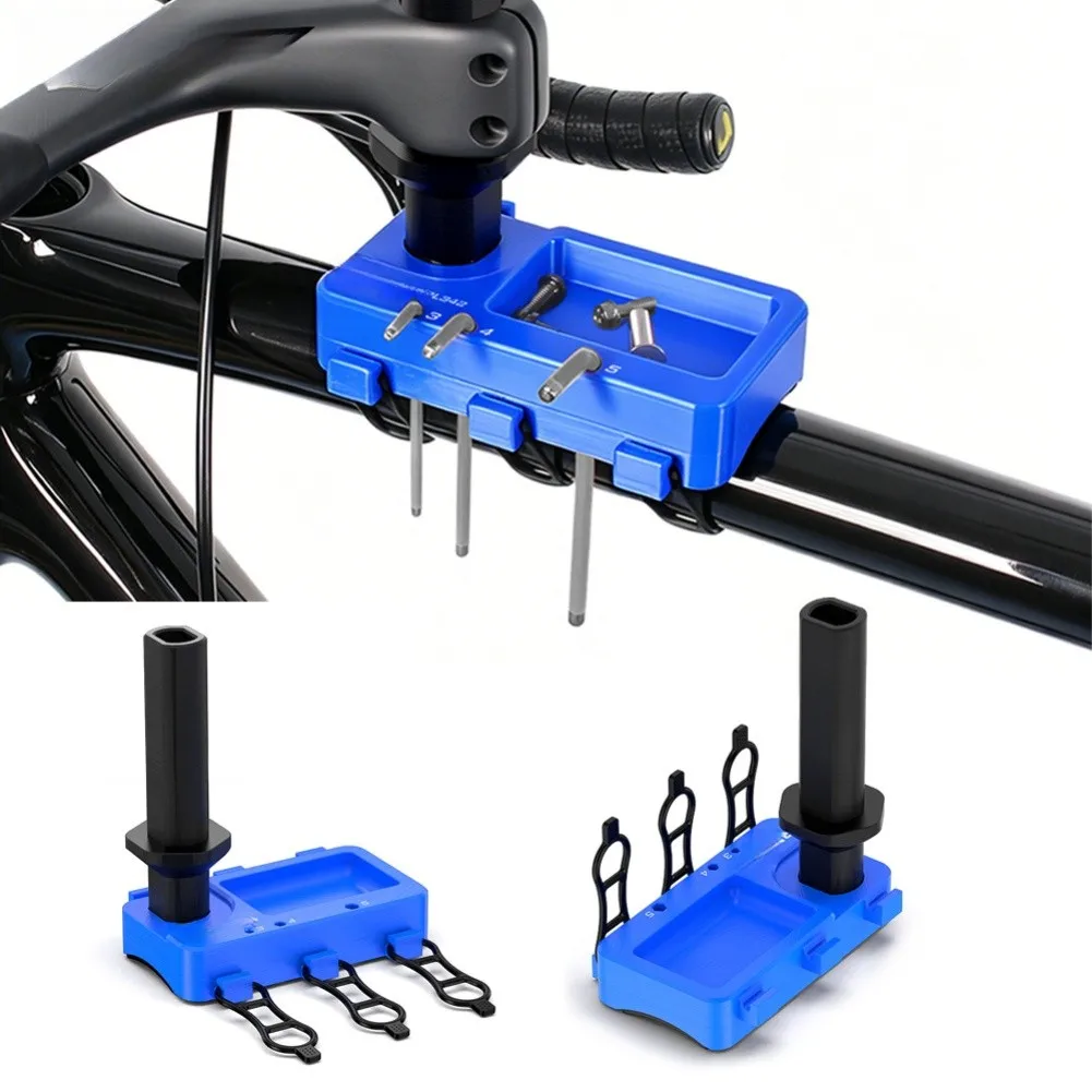 Multi Compartment Bicycle Tool Rack Stand for Handlebar Mount Storage Organized Wrench Slots Slip Silicone Base Design