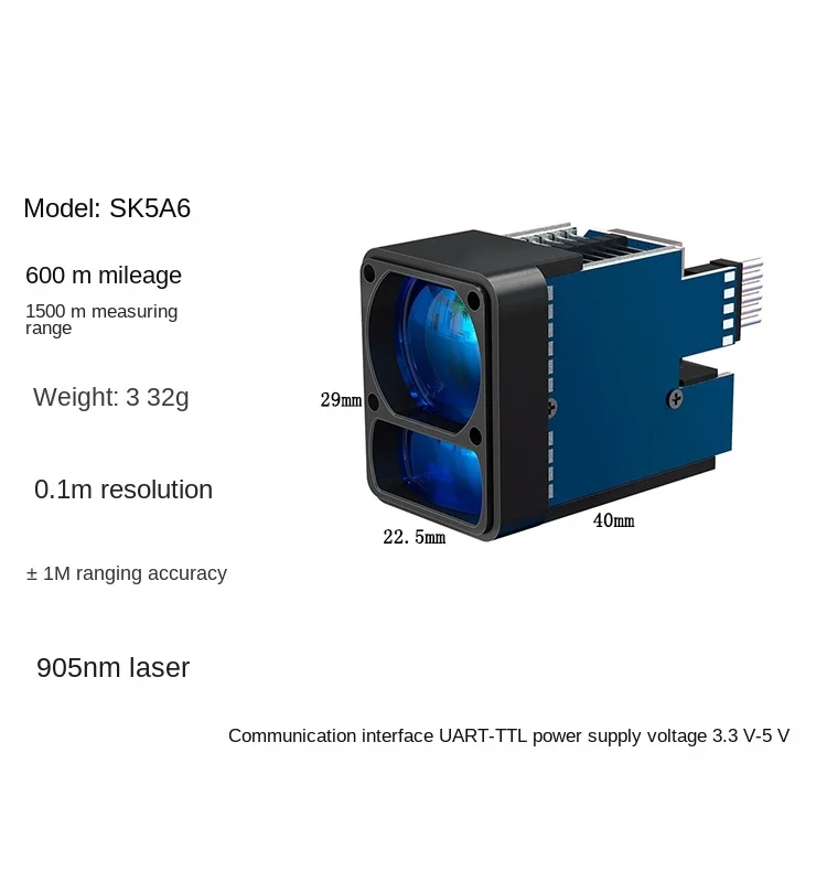 Engineering development of high-precision 905nm TTL serial port output 3mm spot for 2000M laser ranging sensor module