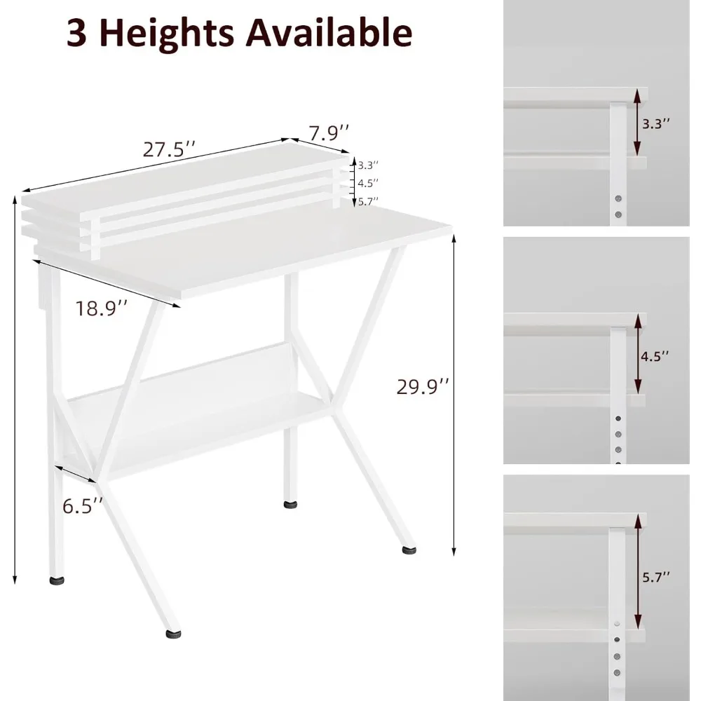Mesa compacta de 27,5 polegadas para espaços pequenos com suporte para monitor ajustável e características de mesa para computador
