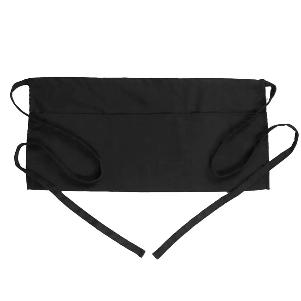 Waiter Apron Quick-dry Apron Summer Solid Color Half Waist Apron with Pockets Lace-up Barbecue Kitchen Workwear Polyester Cotton
