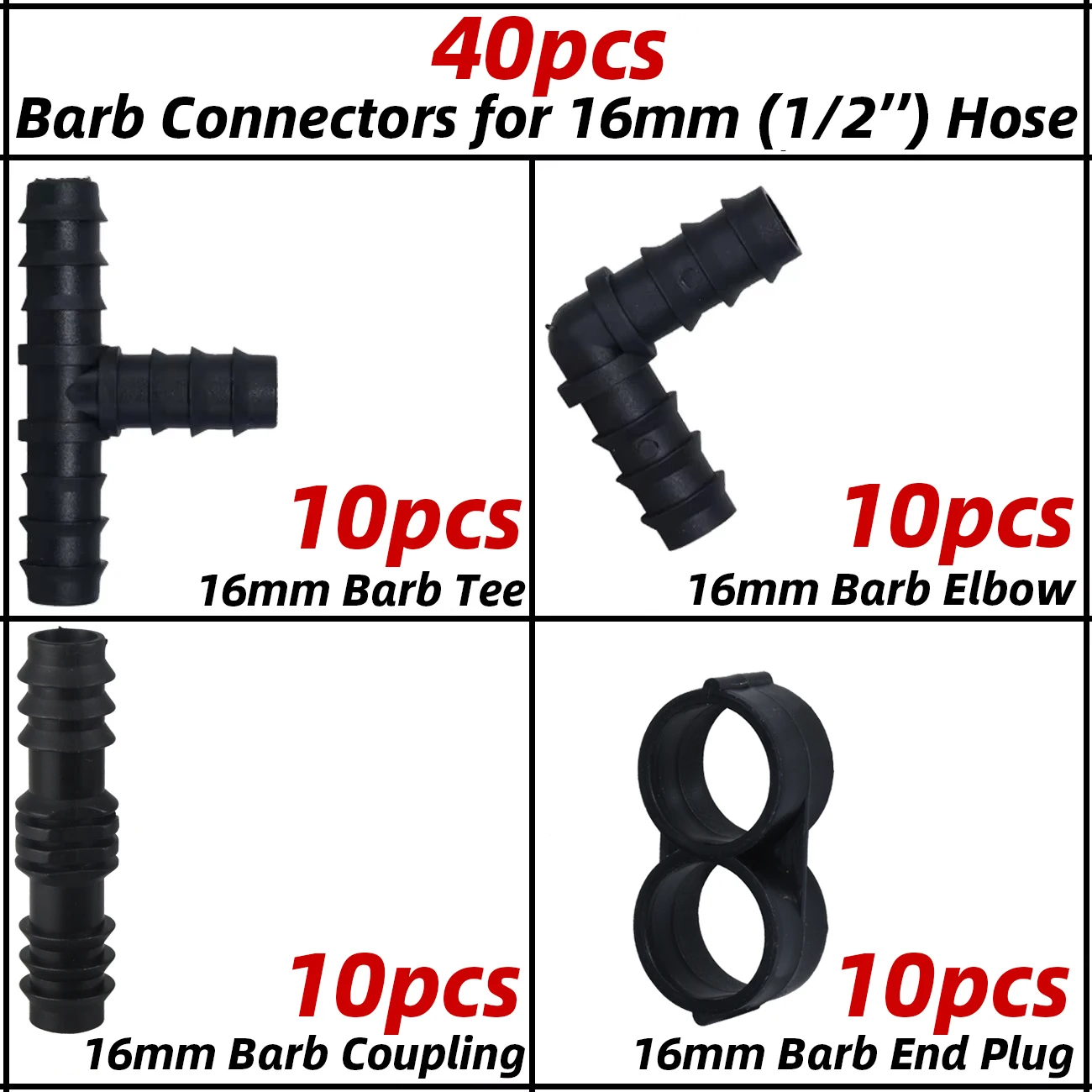 KESLA 30-41pcs 1/2 "Tuin Watering Slang Reparatie Uitbreiding Druppelirrigatie Connectors Kit Koppeling Tee elleboog Plug voor 16mm Tubing