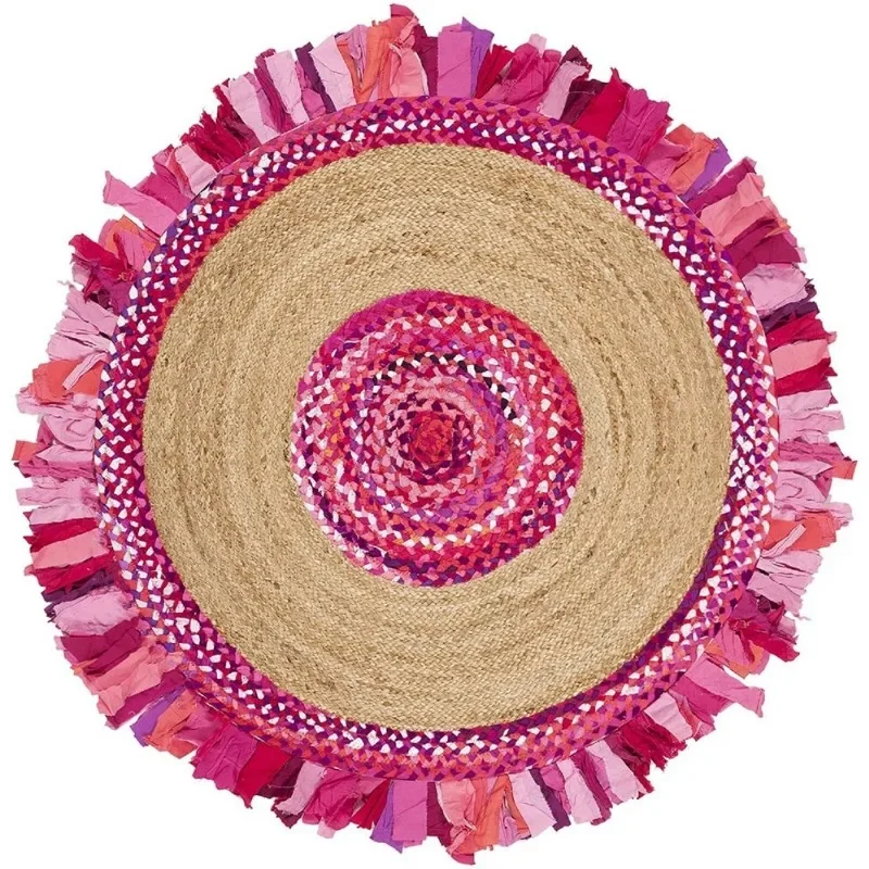 Rug Jute & Cotton Handmade Reversible Area Rug Round Modern Rustic Look Rag Rug