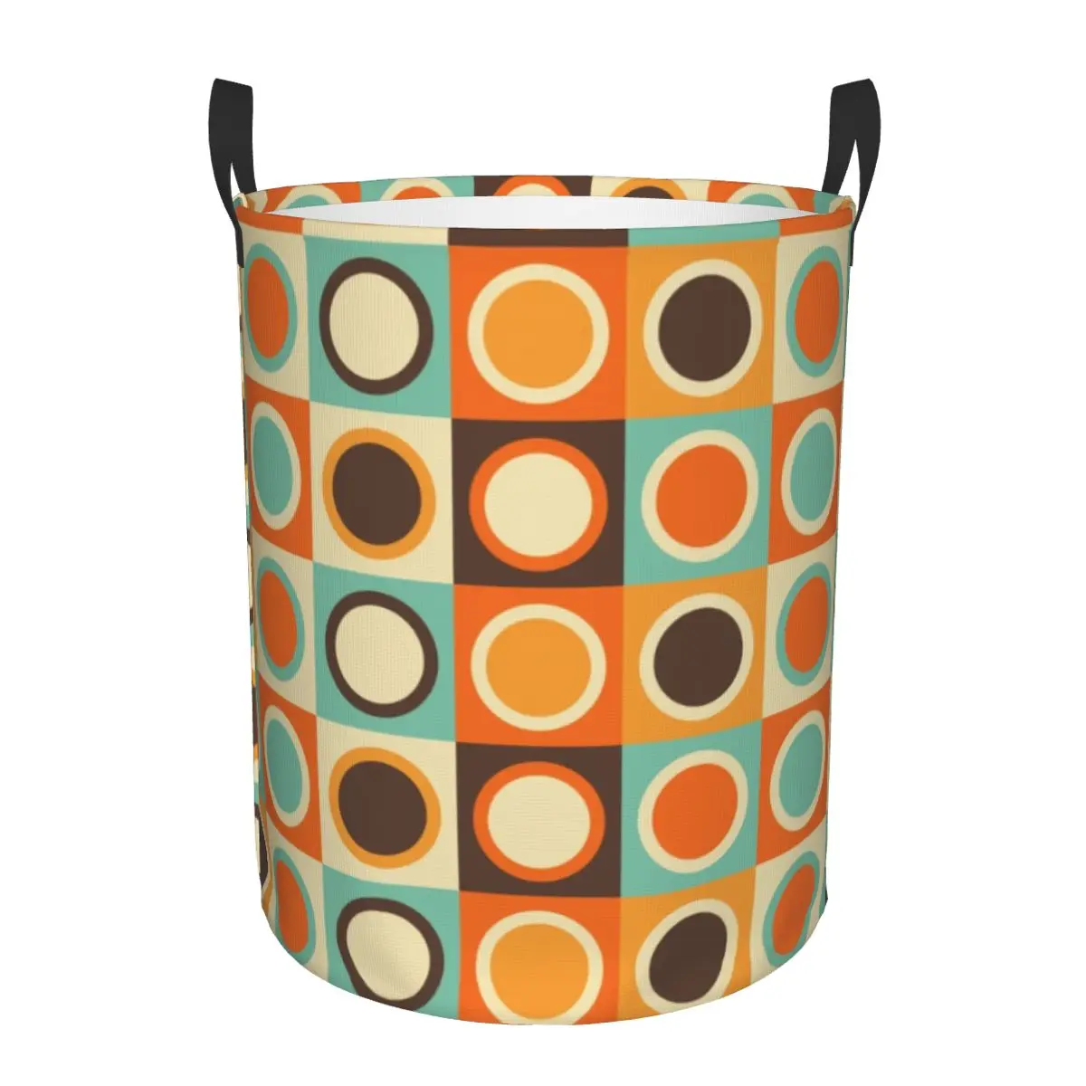 Mid Century Modern Circles Laundry Basket Collapsible Modern Geometric Clothing Hamper Toys Organizer Storage Bins