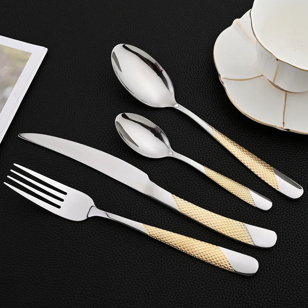 24Pcs Flatware Sets Stainless Steel Dinnerware Western Kitchen Cutlery Knife Fork Tea Spoon Mirror Silver Tableware Dinner Set