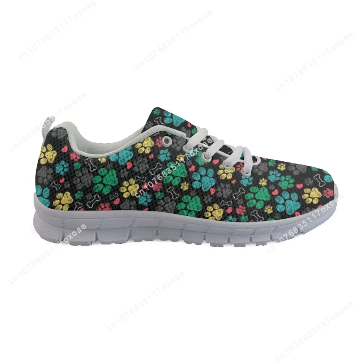 Breathable Lace-up Flat Shoes Casaul Vulcanize Shoes Cute Dog Paw Footprint Running Sneakers for Women Mens Teenager