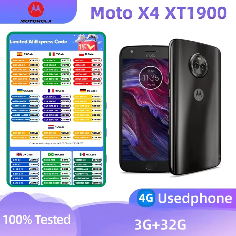 Motorola Moto X4 4g XT1900 SmartPhone CPU Snapdragon 630 5.2 inches Screen 3000mAh 12MP Camera Original Used Phone