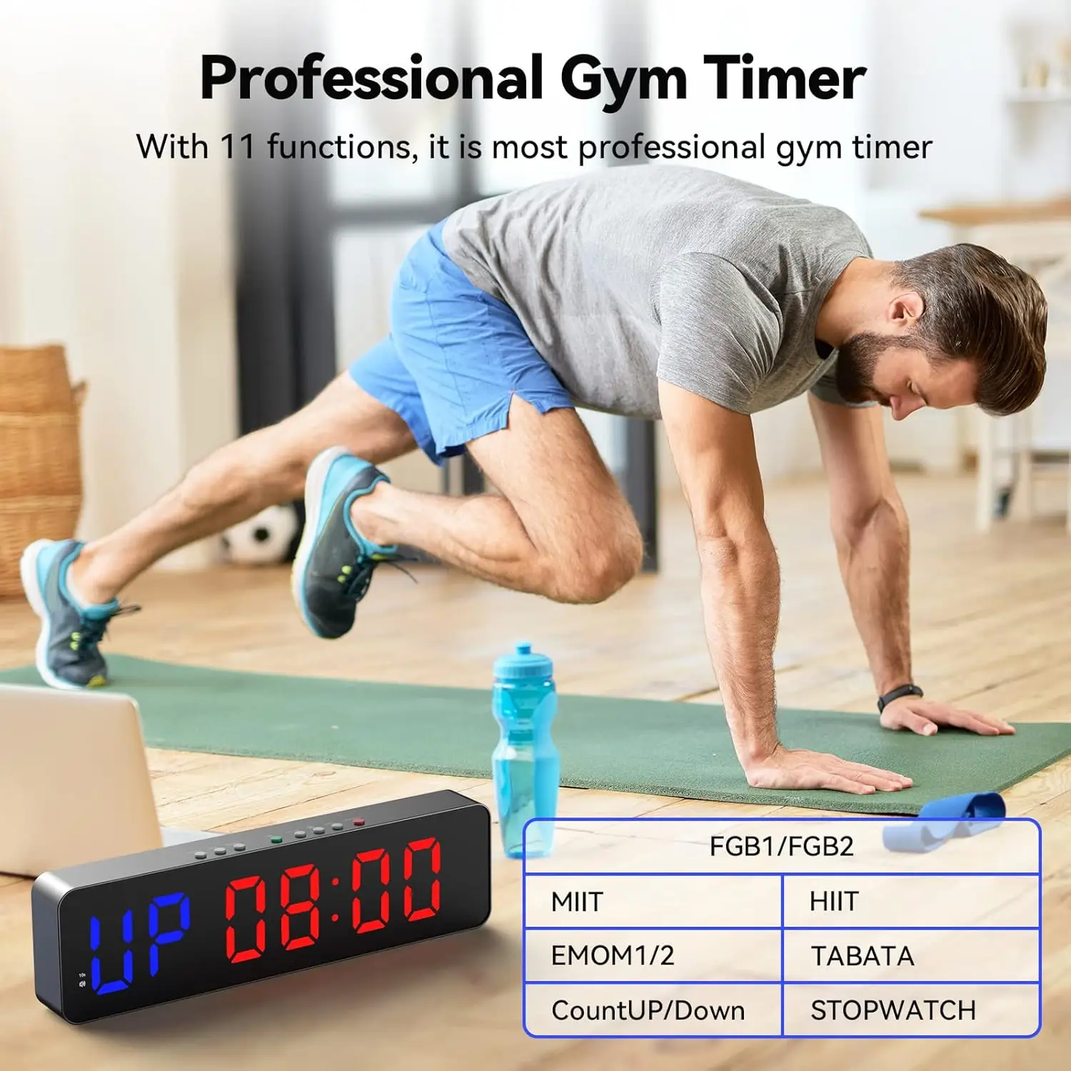 Digital Stopwatch LED Gym Timer Workout Colck Count Down/Up 11.5\