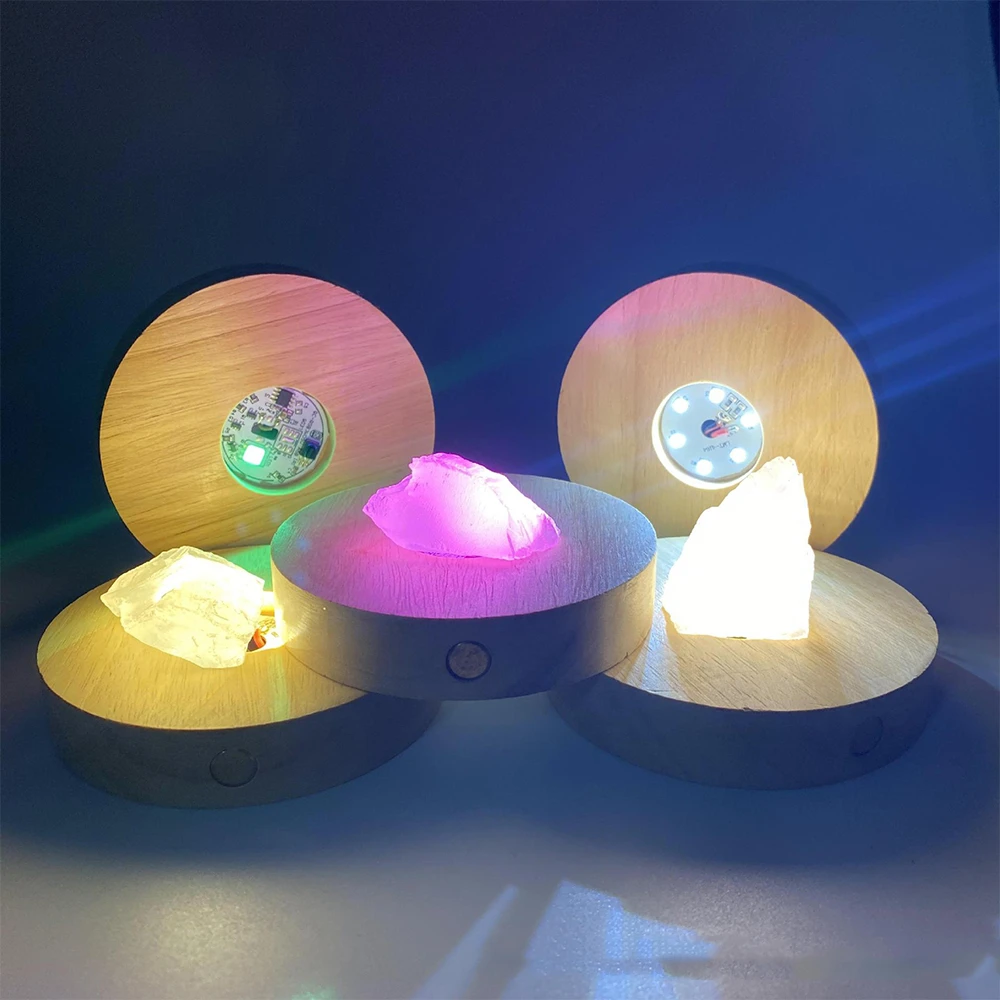 New Wooden LED Light Dispaly Base USB Rechargeable Crystal Glass Resin Art Ornament Wood Night Lamp Base Holder Display Stand