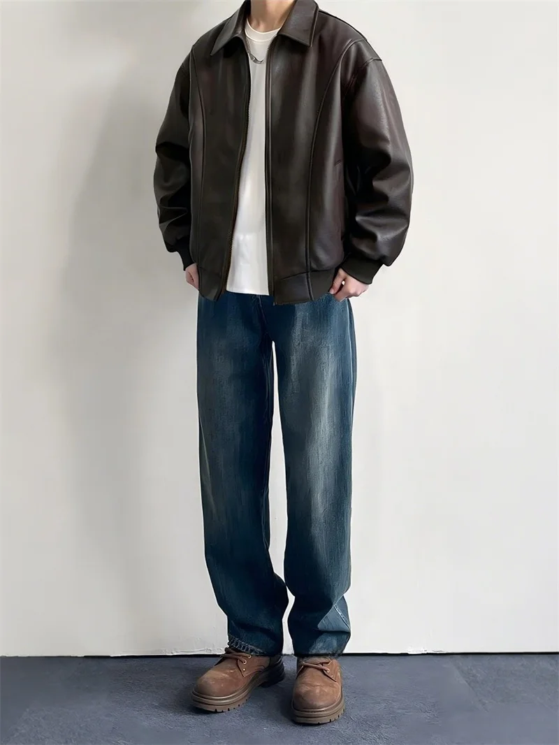 

Мужские джинсы в стиле ретро, свободного кроя, прямые, зимние, стройнящие, длинные брюки, CleanFit, молодежные, стильные, удобные, классический деним