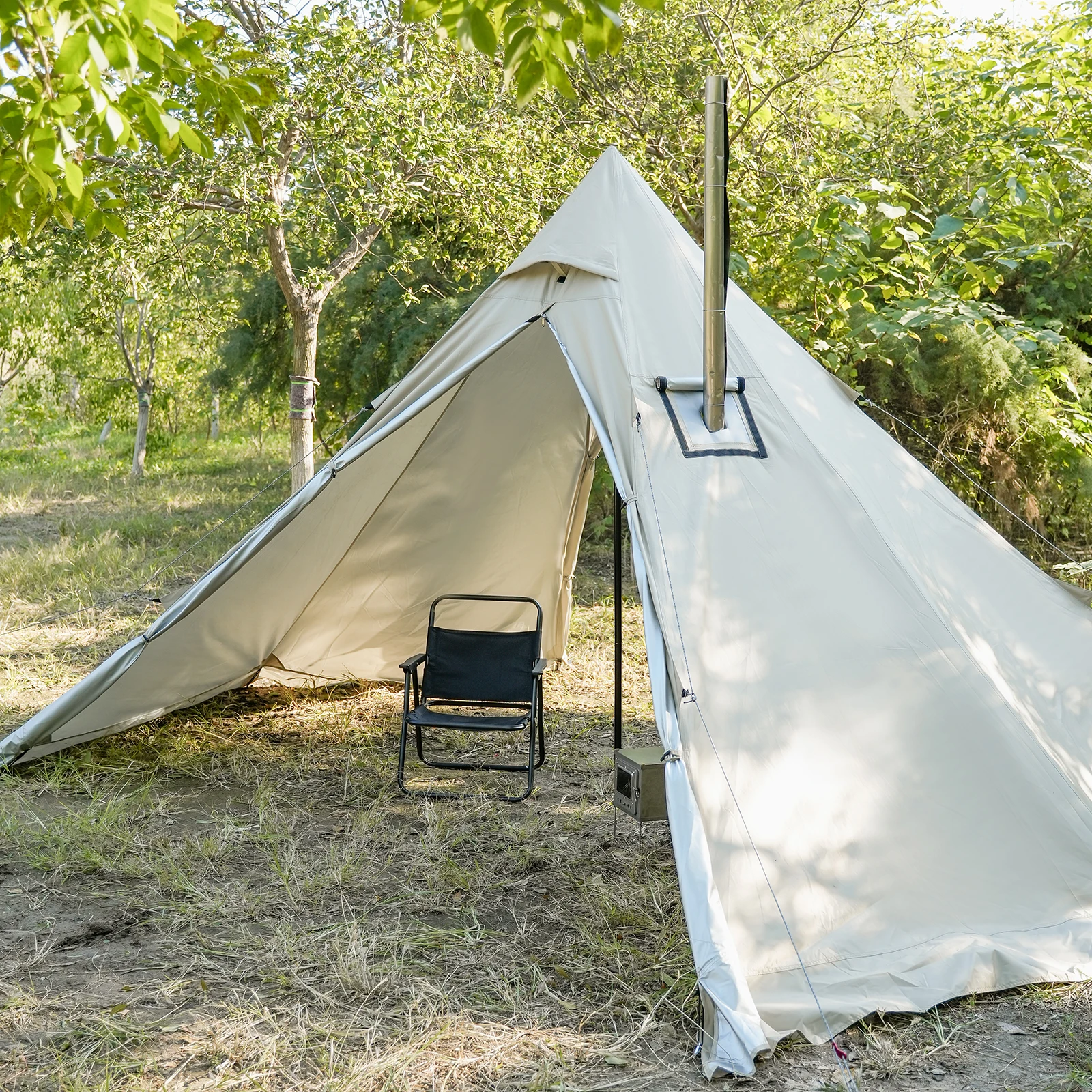 PAKICETUS Hot Tent mit Schornsteinöffnung und Schneeschutz, 5,24ft~7,21ft Stehraum, für 2-4 Personen, 4-Jahreszeiten-Rucksackzelt, Tipi-Zelt – Detail 14