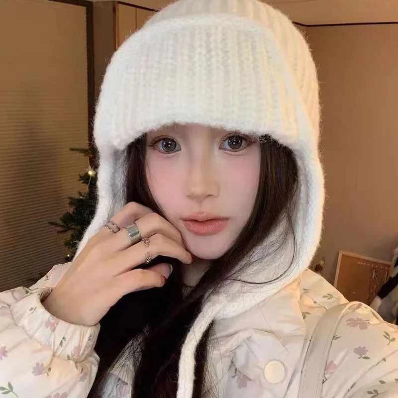 Kältebeständige Winter-Strickmützen, warme Damen-Ohrenklappen-Mütze, weich, verdickt, winddicht, kaltes Wetter, Outdoor-Mode, Ohrenschützer-Kappen