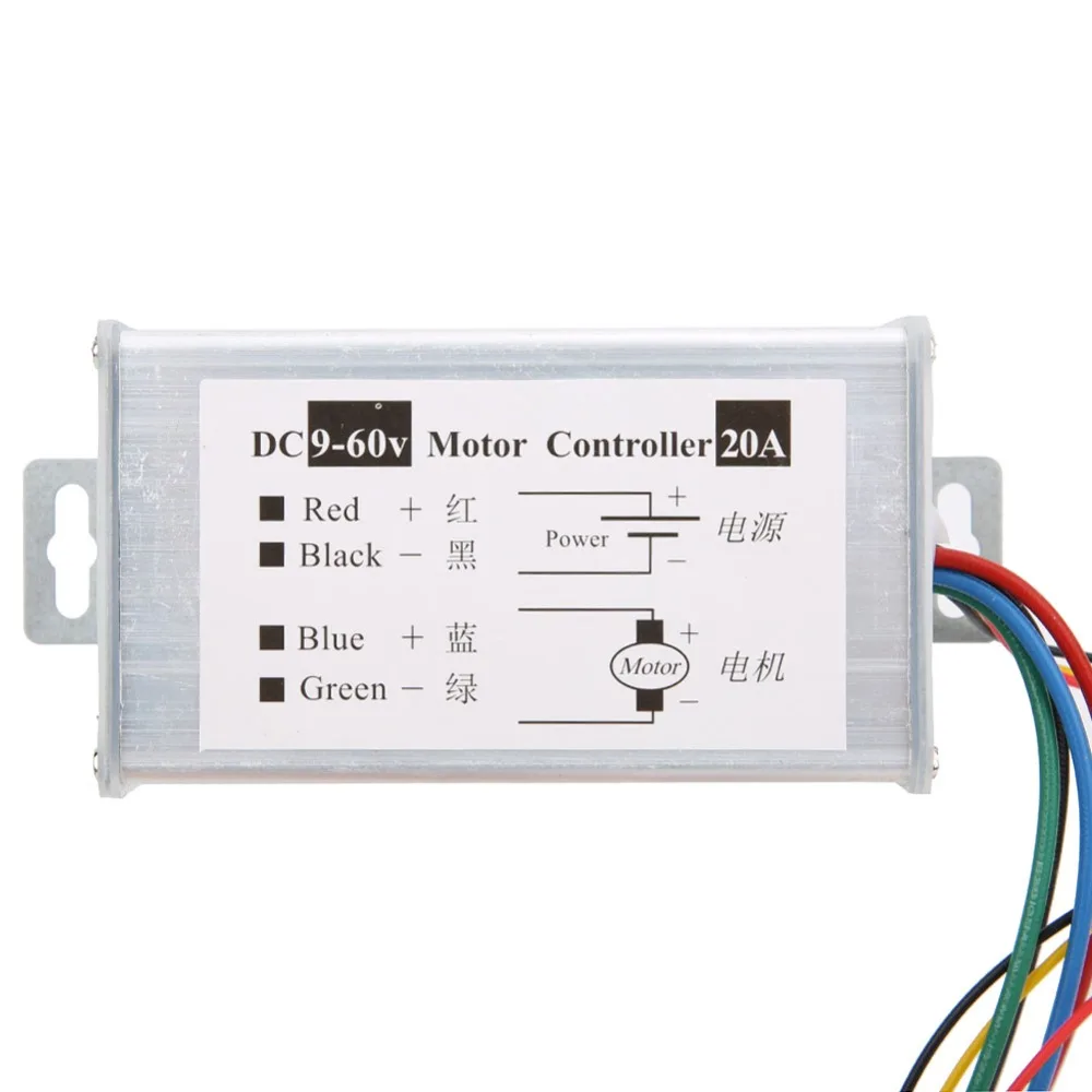 20A DC Motor Speed Controller 9-60V DC Stepless Variable Speed PWM Motor Controller Potentiometer Control Metal Shell