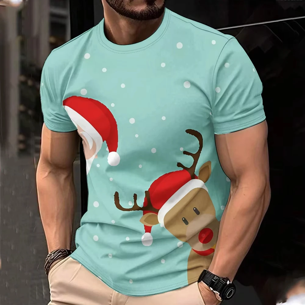 

Santa Claus 3D Printed Funny Men's T-shirt Fashion New Year Gift Short Sleeve Hip Hop Fashion Christmas Eve Party Casual Clothes