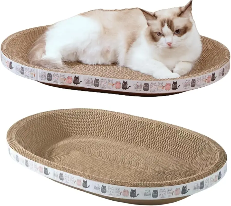 

2 Pack Large Cat Scratcher Cardboard, Oval Indoor Cat Scratcher Bed Scratcher Pad Board Lounge Couch Cats Bowl Shaped Cat Scratc
