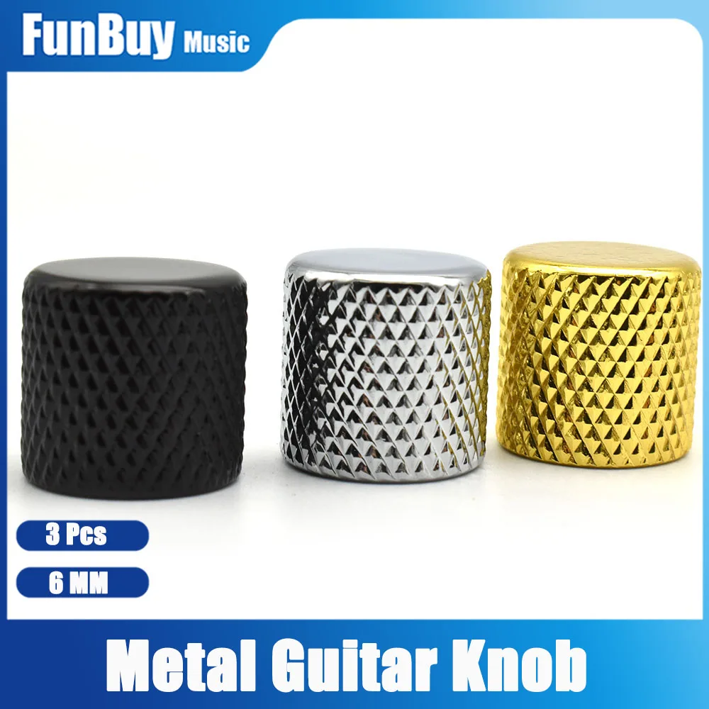 3pcs Guitar Bass Flat Top Metal Potentiometer Knobs Speed Control Knob for LP TL Electric Guitar