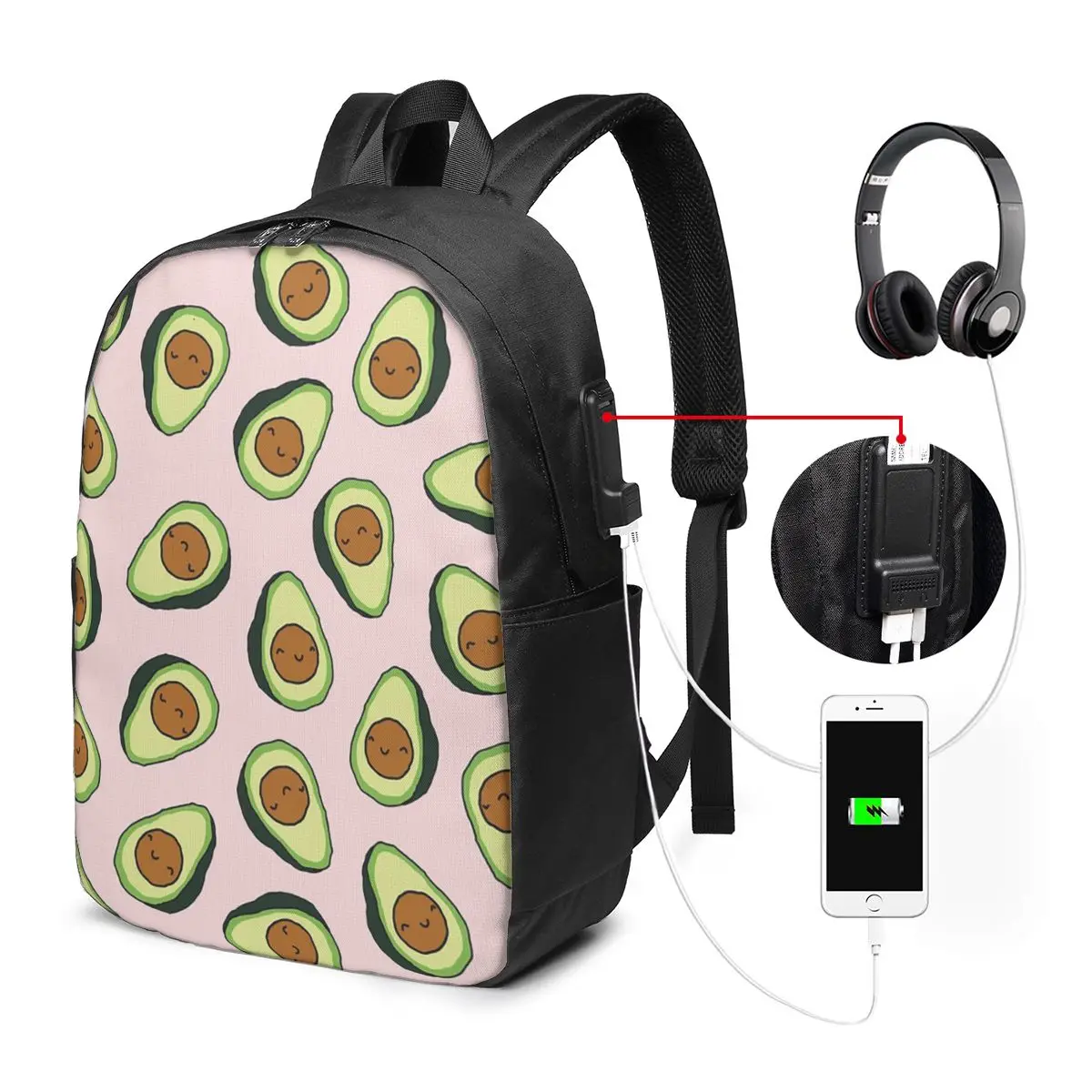Cute Avocado Pattern Backpack Travel Notebook Bag Computer College Student School Bag Laptop Shoulder Bags for Men Women