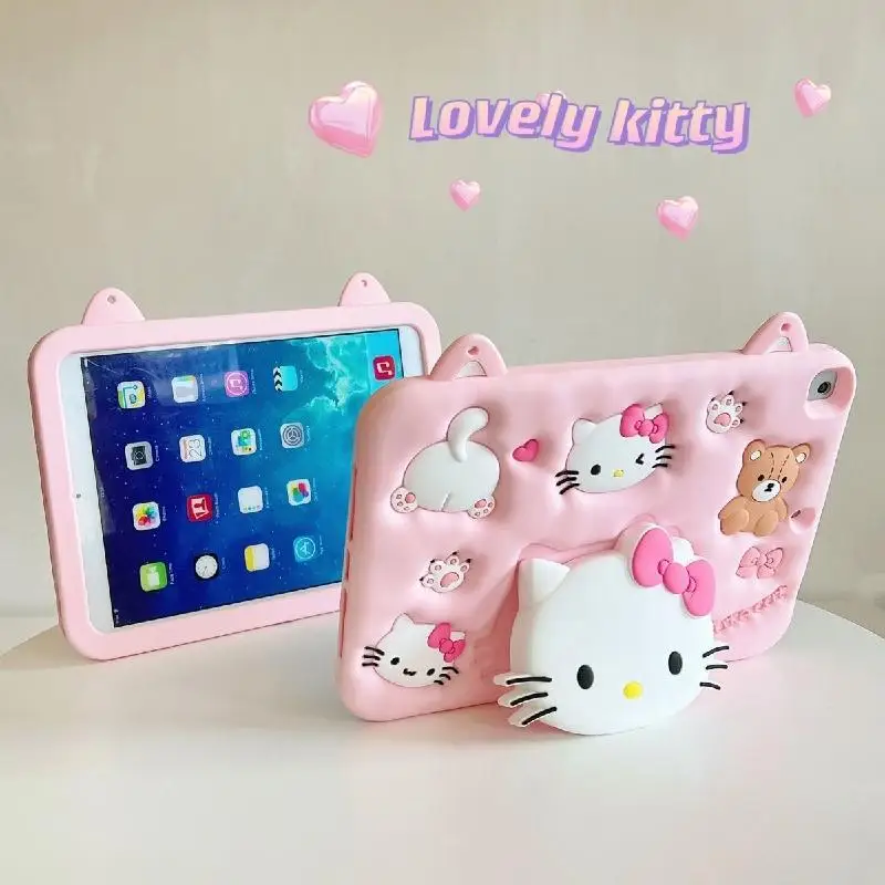 

Sanrio Cute Hello Kitty Apple Ipad Protective Case Air5 Three Dimensional Silicone Student Desktop Telescopic Bracket Flat Shell