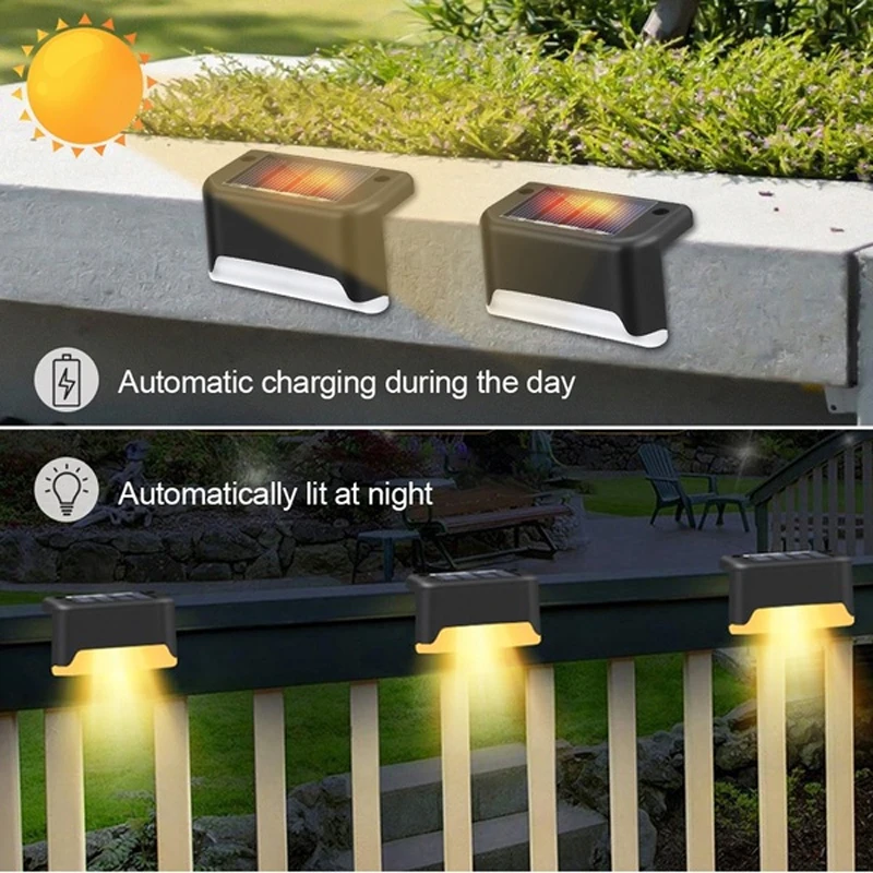 Solar Deck Lights Outdoor LED Waterproof Step Lights Warm White Garden Fence Lights For Patio Stair Yard