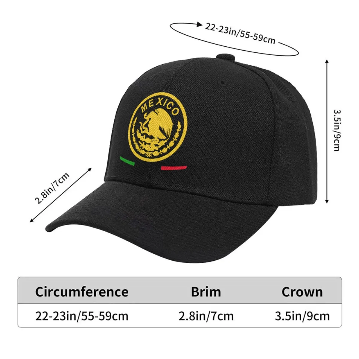 Mexico Yellow Green Logo Baseball Cap Peaked Cap Summer Hat Fashion Print Breathable Trendy UNISEX Available in Multiple Colors