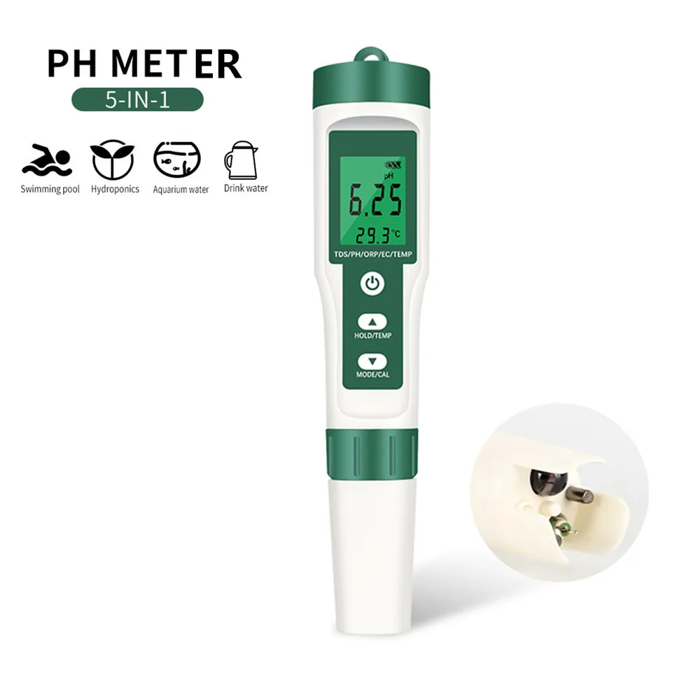 

5 In 1 Ph/EC/TDS/ORP/TEMP Water Quality Meter Tds Monitor 19990ppm Ec Analyzer 19990us/cm Orp Tester Thermometer 0℃-60℃