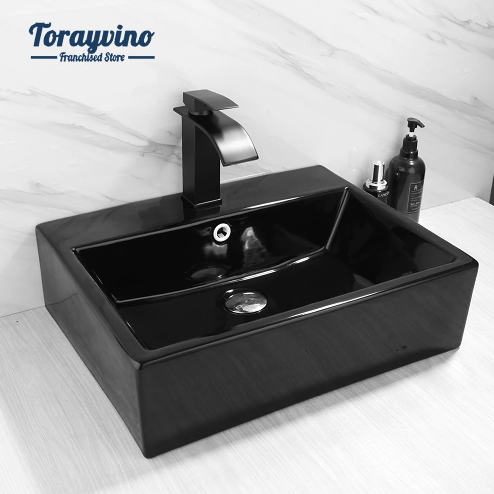 

Torayvino Bathroom Basin Faucet Modern Style Matte Black Single Handle Ceramics Square Simple Basin Hot Cold Water Mixer Tap