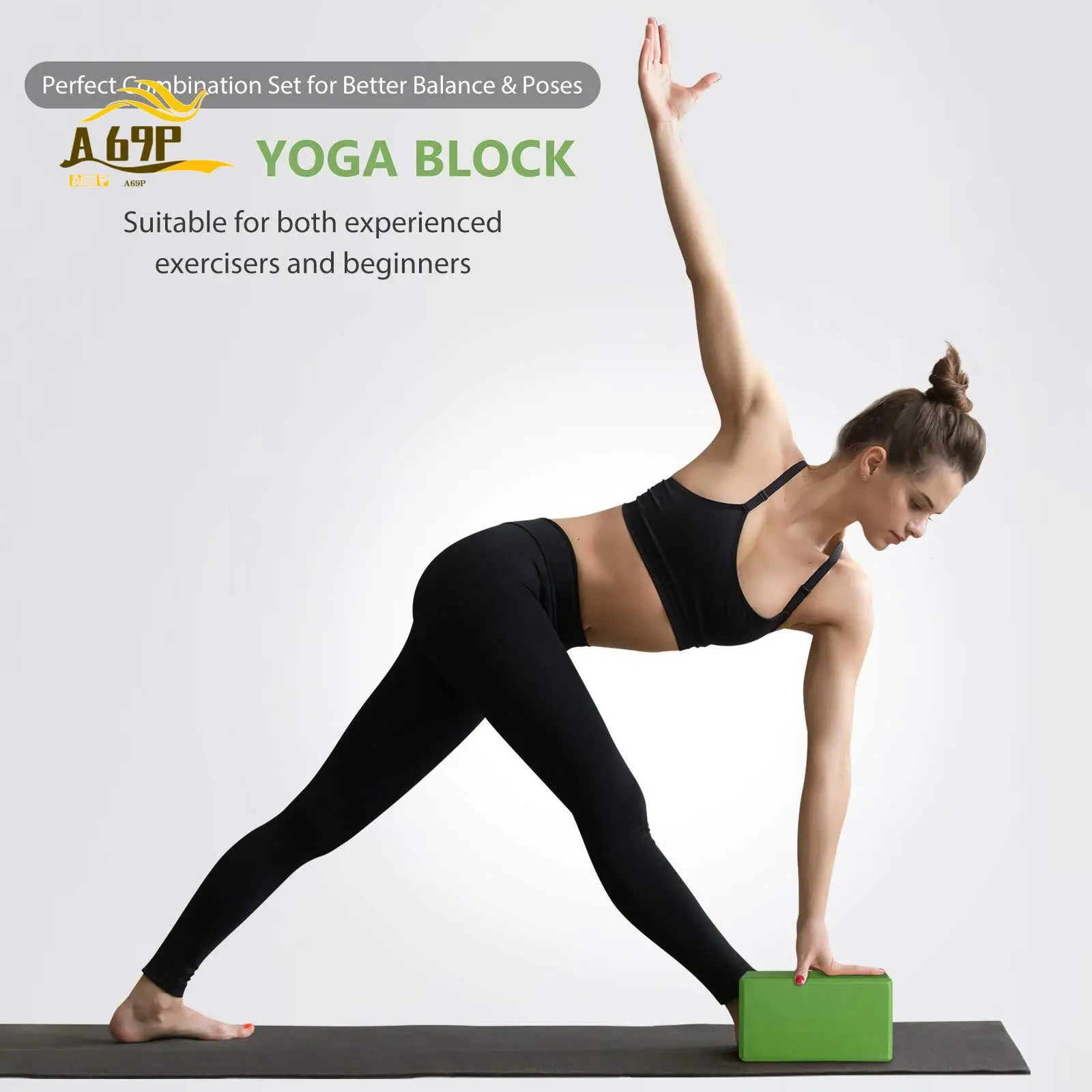 

A69P-Yoga Block And Yoga Strap Set EVA Foam Soft Non-Slip Yoga Blocks Universal Pilates Stretching And Toning Workouts