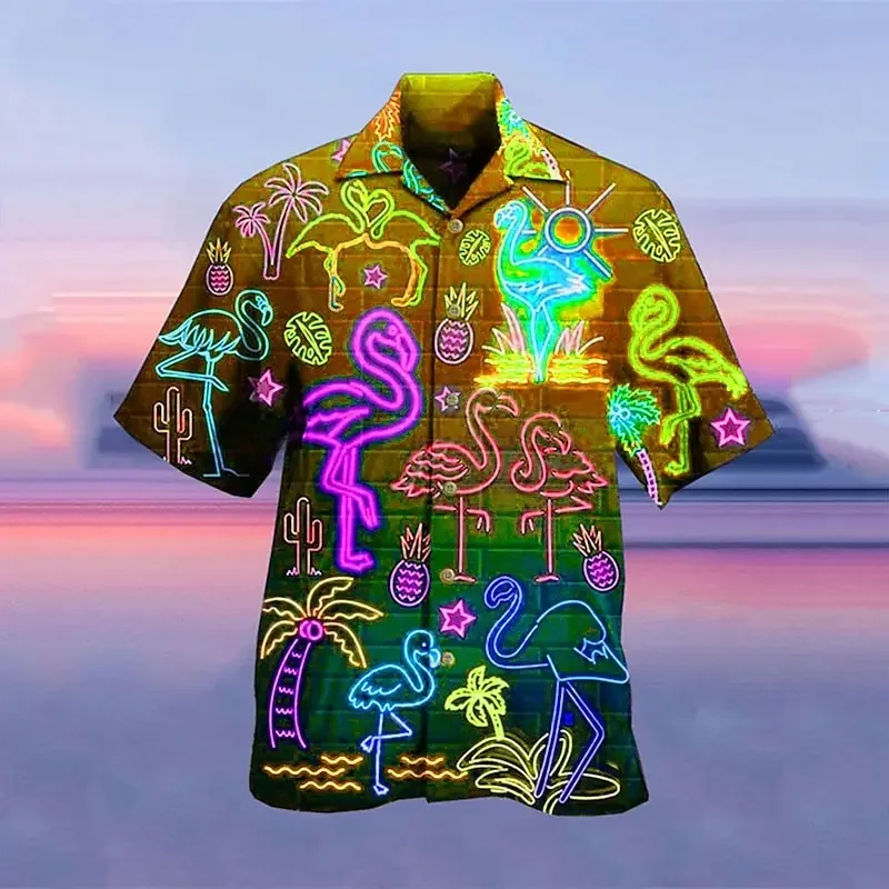 Camicia da uomo camicia hawaiana maglietta da campeggio stampa 3D fluorescente street abbigliamento casual a maniche corte casual alla moda