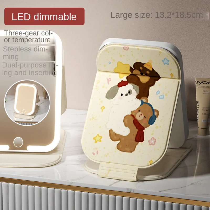 "Bedrukt patroon desktop cosmetische spiegel met flip cover opvouwbaar draagbaar voor thuiskantoor slaapzaal student reisgrootte opties"