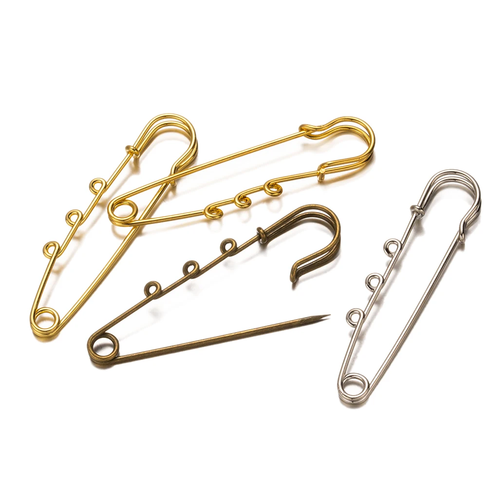 10pcs Safety Pin Brooch Blank Base 50/61/65/70cm Pins 3/6 Holes Rings for DIY Pendant Charms Jewelry Making Supplies Accessories