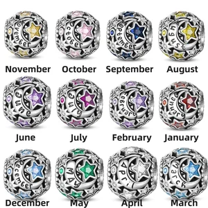 New 925 sterling silver high gloss memorial birthstone necklace beads suitable for bracelet beads female birthday gift