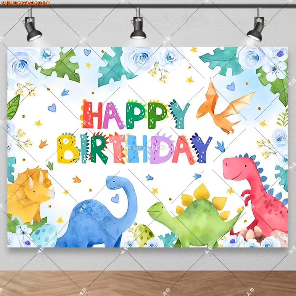 

Children Happy Birthday Party Background Tropical Jungle Woodland Tyrannosaurus Baby Shower Dinosaur Photography Backdrops XZ-21