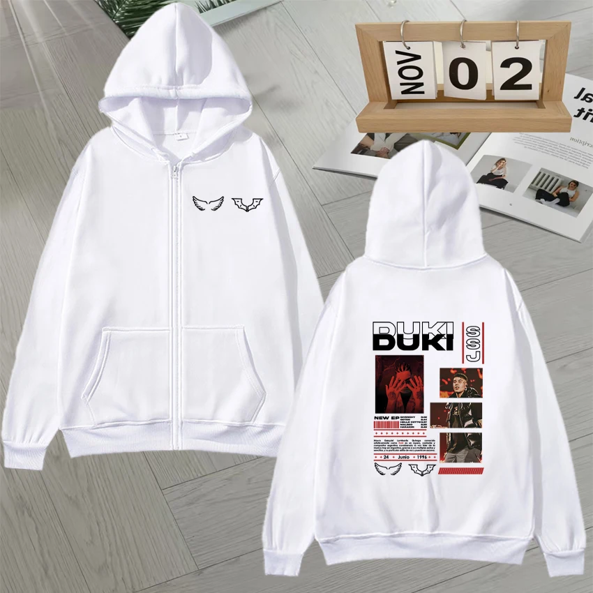 2025 New In Rapper DUKI Music Album Hip Hop Zipper Print Hoodie Autumn Winter Men Women Fleece Long sleeve Unisex Oversized Coat