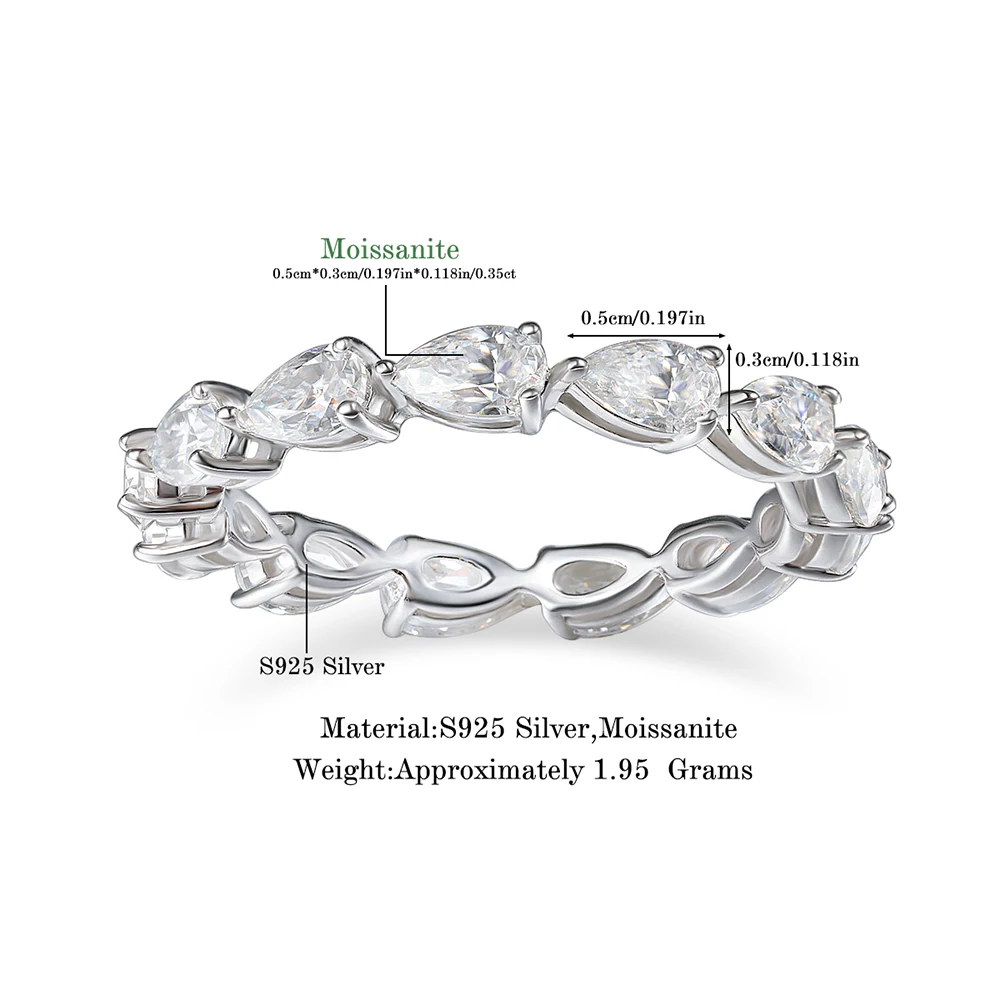 COSYA 4.5cttw Pear Cut Moissanite Eternity Ring For Women 100% S925 Silver Certified Waterdrop Diamond Wedding Band Fine Jewelry