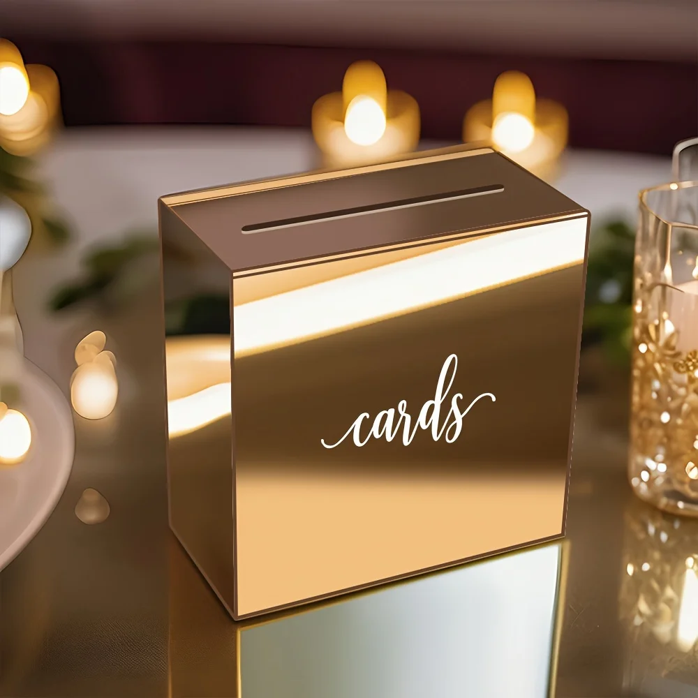 1 Set Elegant Golden Acrylic Wedding Guest Book Box with Envelope Slot for Receptions, Donations, Birthdays, Graduations Wedding