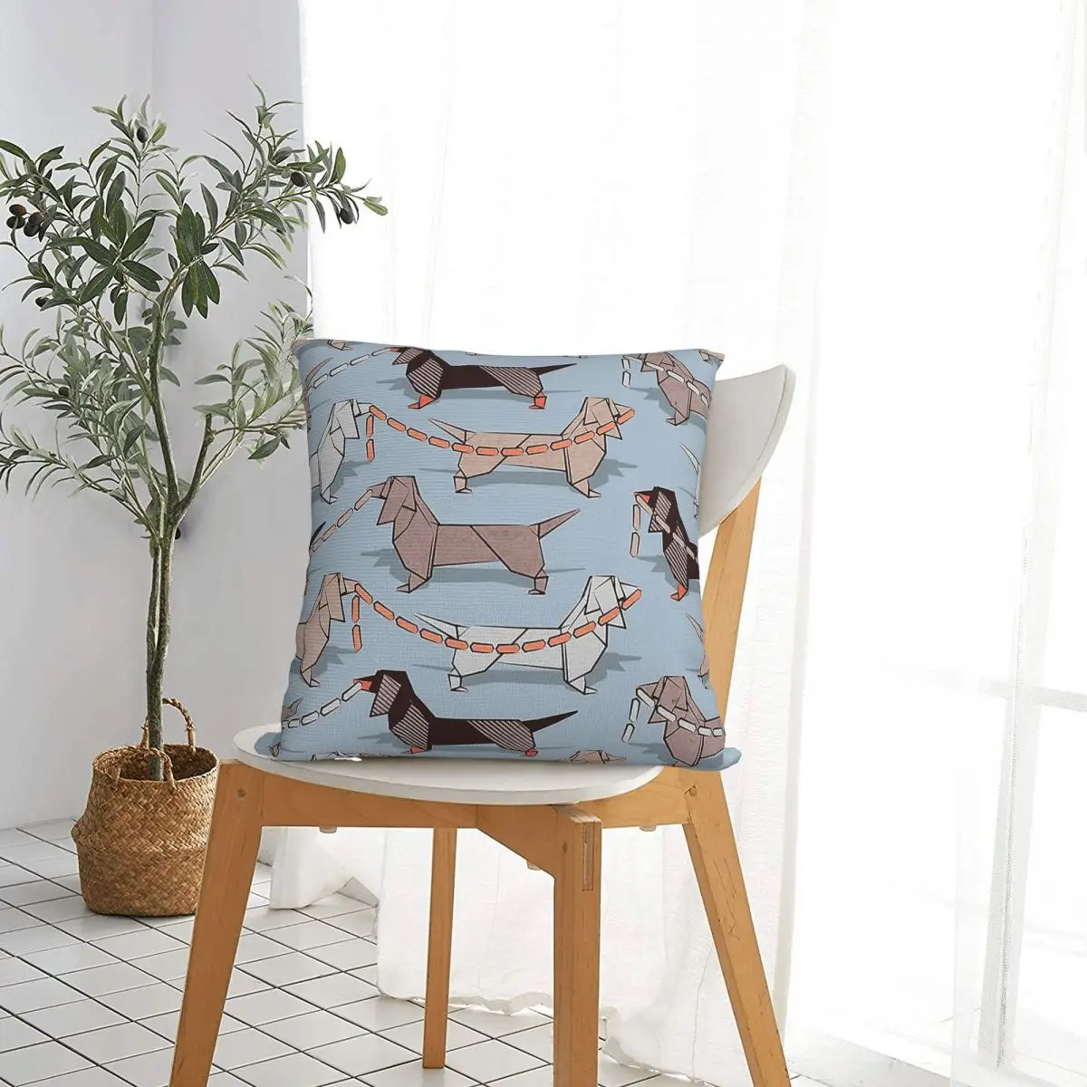 Origami Dachshunds Sausage Dogs Square Pillow Case Wiener Doxie Lover Cushion Covers Decorative Pillowcase for Car 18