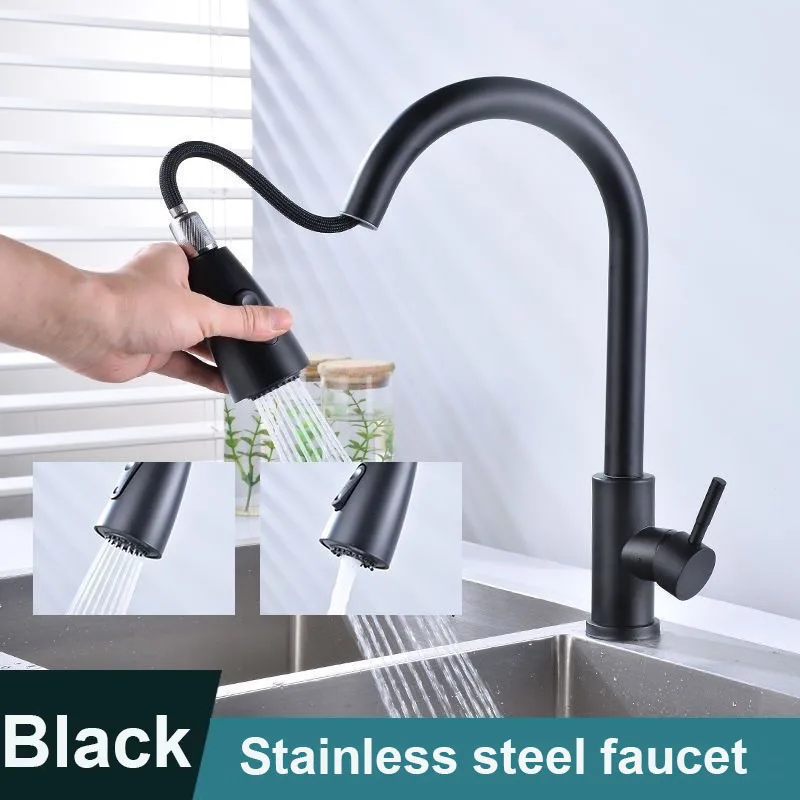 

Черный/серебристый выдвижной смеситель для горячей и холодной воды из нержавеющей стали для кухни, умывальника и выдвижного смесителя для бара