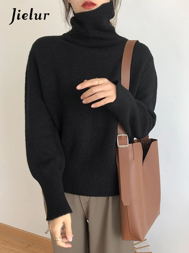 Jielur Ins New Turtleneck Loose Knitting Sweater Female Pullovers Korean Solid Color Casual Slim 8-colors Women Pullovers Green