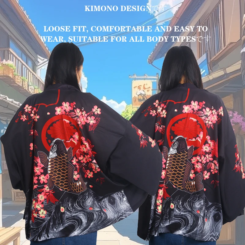 

Women Japanese Kimono Traditional Clothing Crane Printed Kimono Shirts Samurai Haori Yukata Streetwear New Jacket Cardigan Shirt