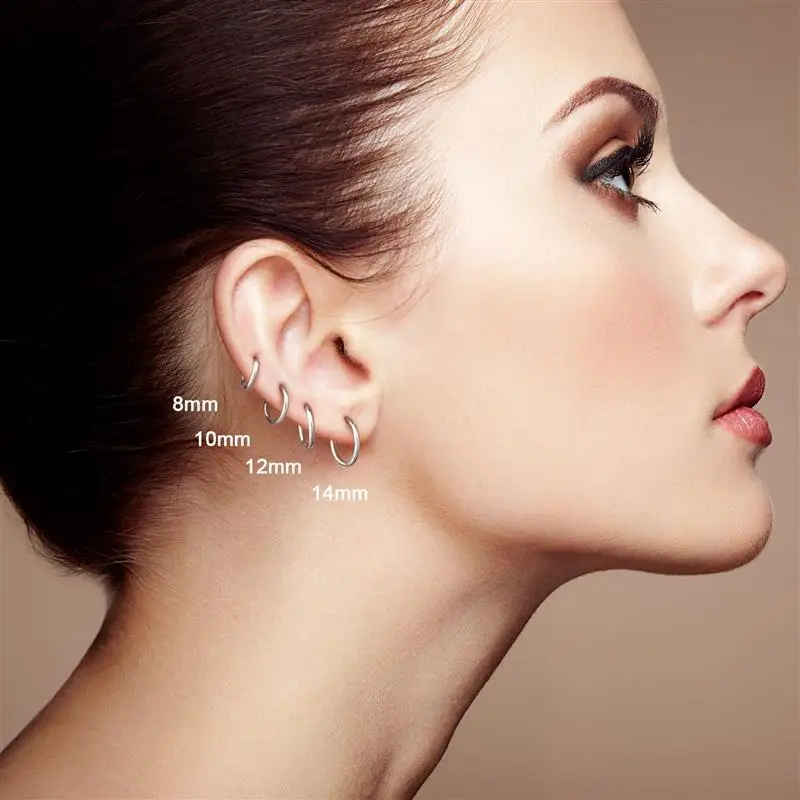 1 Pair Stainless Steel Small Hoop Earrings for Women Piercing Ear Cartilage Tragus Simple Thin Circle Anti-allergic Ear Buckle