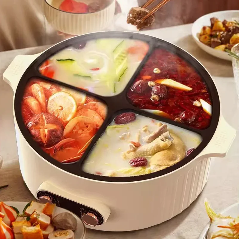 4-Compartment Electric Hot Pot, 6L Removable Multifunctional Pot, Zone-Specific Temperature Control