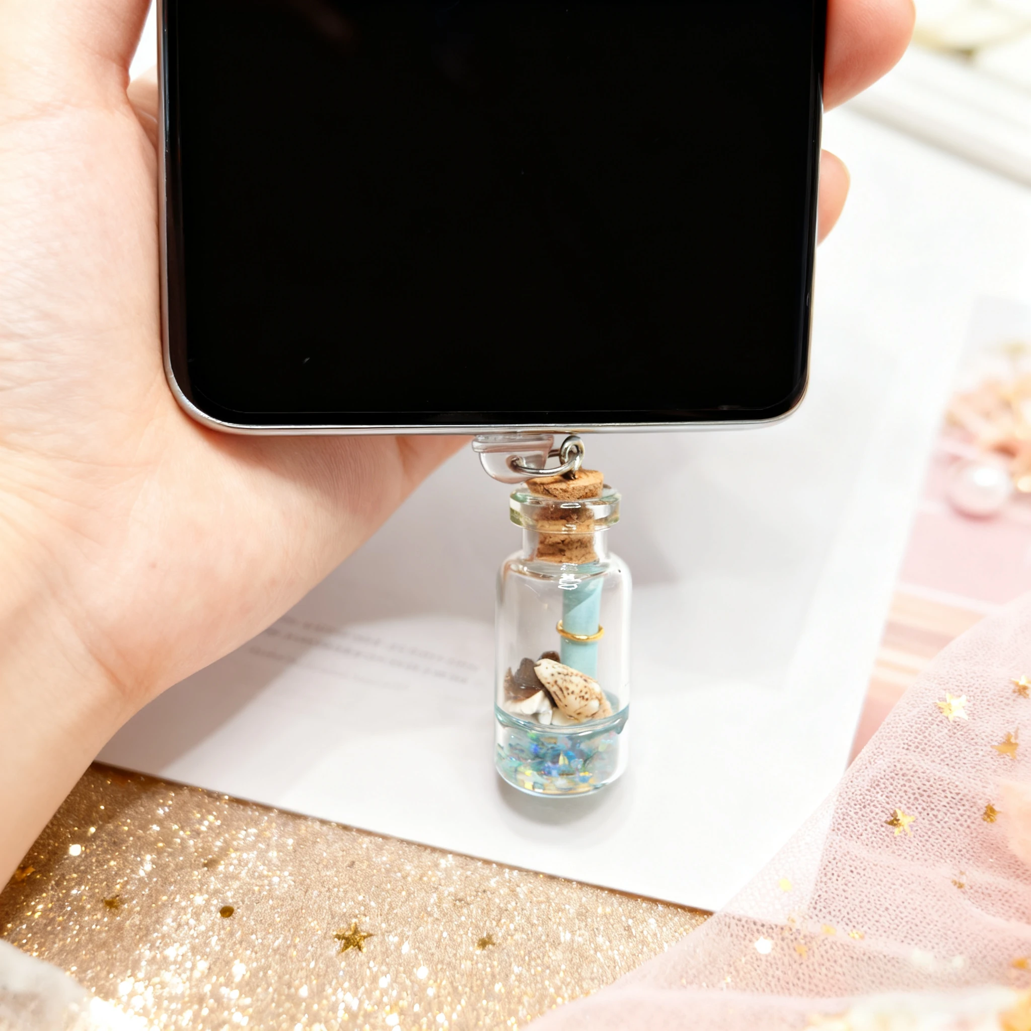 

1 шт. пылезащитная заглушка для телефона в стиле океана, мини-подвеска в виде бутылки желаний, изысканный аксессуар для телефона, небольшой подарок, идеально подходит для Хэллоуина, Рождества, юбилея, Нового года, Дня святого Валентина, дня рождения и т. 