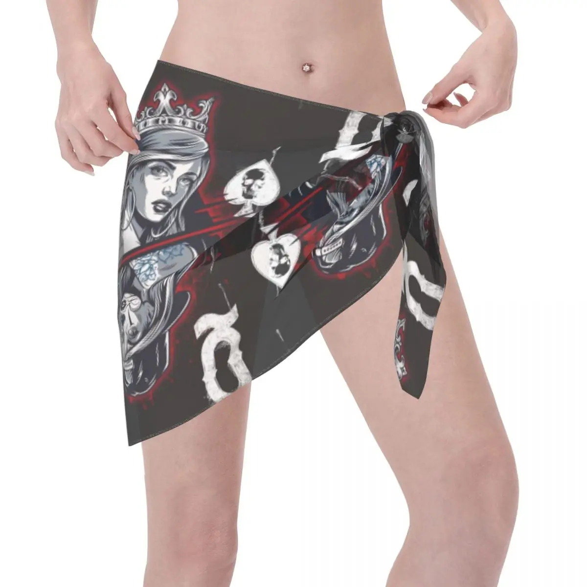 Sarongs courtes personnalisées Queen Of Spades Poker pour femmes, enveloppe de plage imprimée en 3D pour maillots de bain, robe portefeuille pour Bikini, Cover-up pour maillot de bain